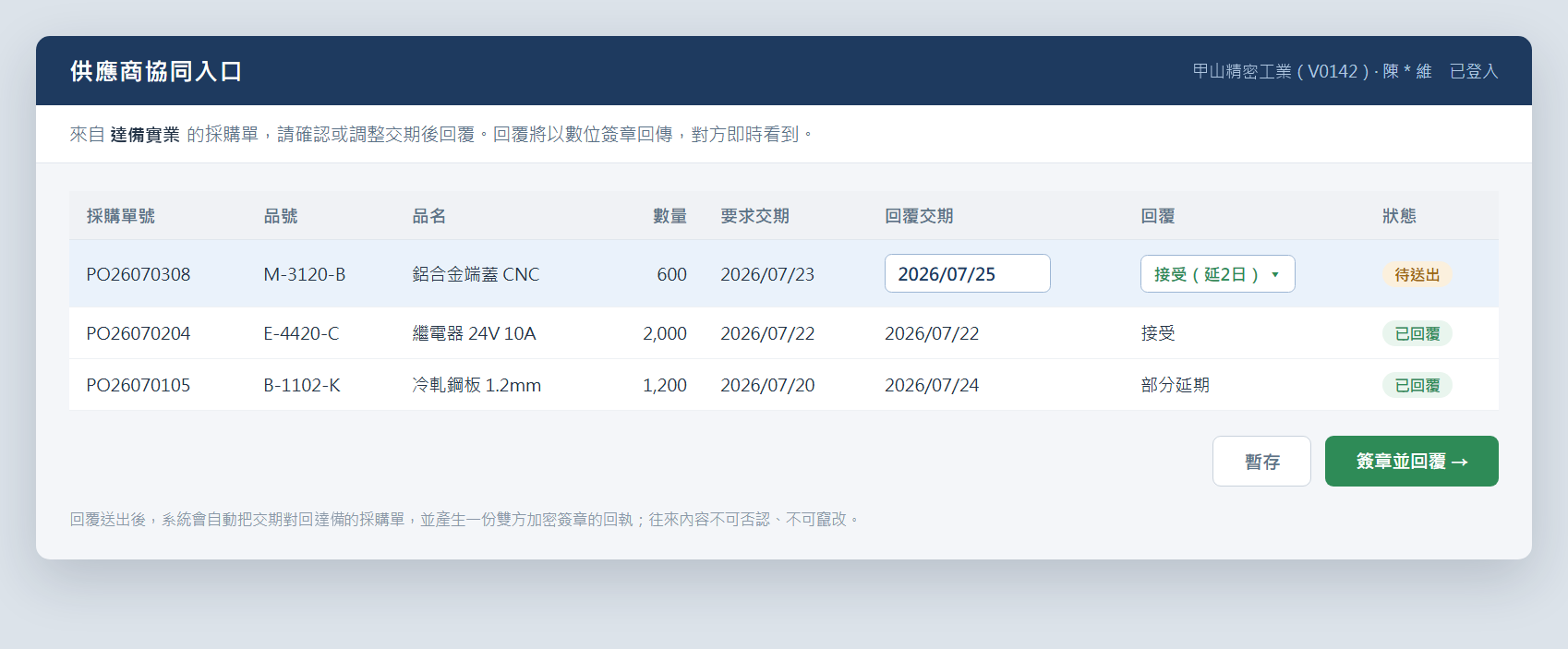 供應商協同入口：手機優先的線上回覆表單